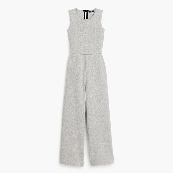 New J.CREW $188 Madison Silver Shimmer Sleeveless Lurex Jumpsuit with Velvet Tie - Picture 1 of 6